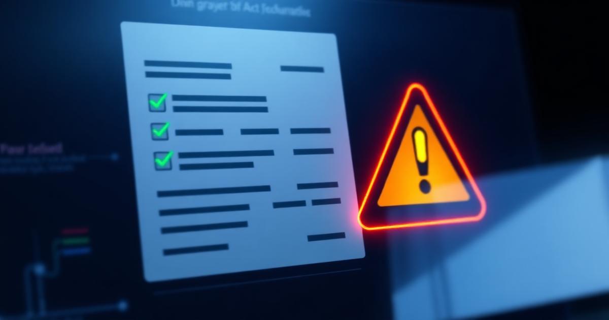 Documento fiscal digital aprovado acompanhado de um símbolo de alerta em ambiente corporativo